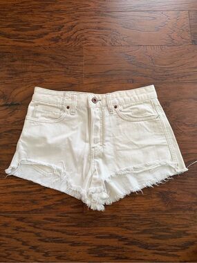 Free People Women’s High-Rise White Denim Frayed Hem Shorts
